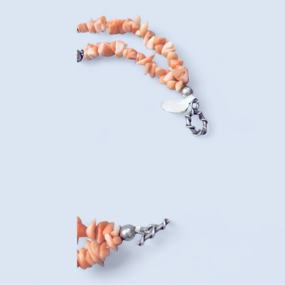 Sterling Silver Pink Coral Nugget Bead Necklace w/mother of Pearl flower pendent - Picture 9 of 10